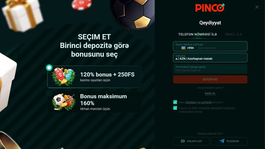 Pinco app vasitəsilə qeydiyyat və giriş prosesi