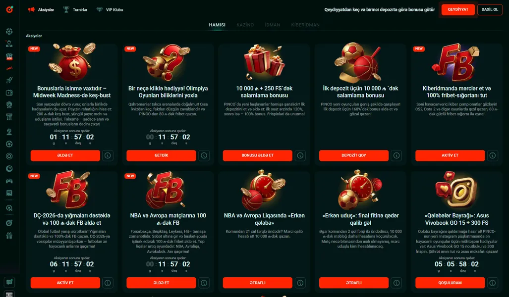 Pinco kazino bonusları və aksiyalar